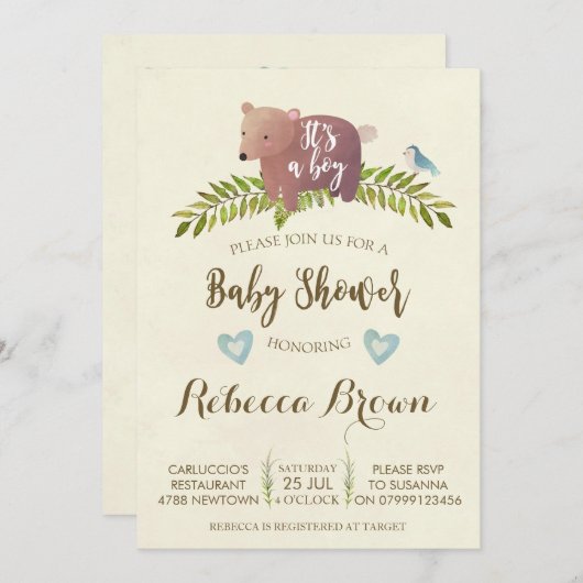 男の子のシャワー森の森かわいい 招待状 (正面/裏面)