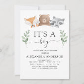 男の子のシャワー森の緑 招待状 (正面)