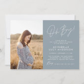 男の子のシャワー青いエレガント写真 招待状 (正面)