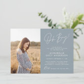 男の子のシャワー青いエレガント写真 招待状 (スタンド正面)