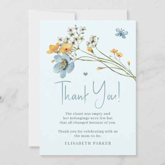 男の子のシャワー青い水の色サンキューカード 招待状 (正面)