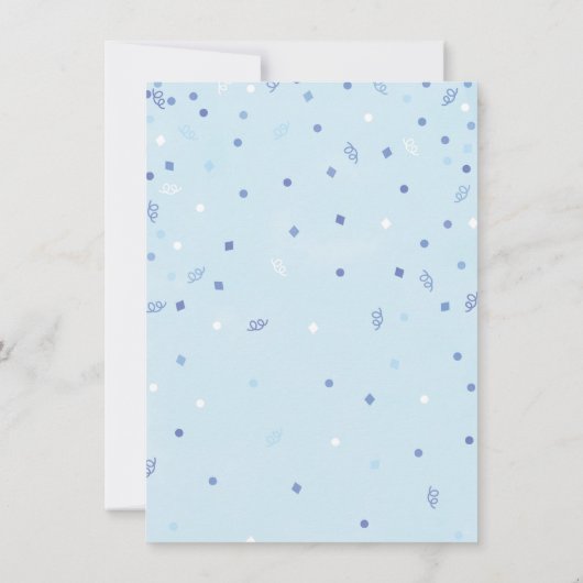 男の子のシャワー青い風船と紙吹雪 招待状 (裏面)
