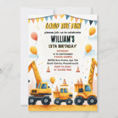 男の子のシンプル建築トラック5th誕生日 招待状 (正面)