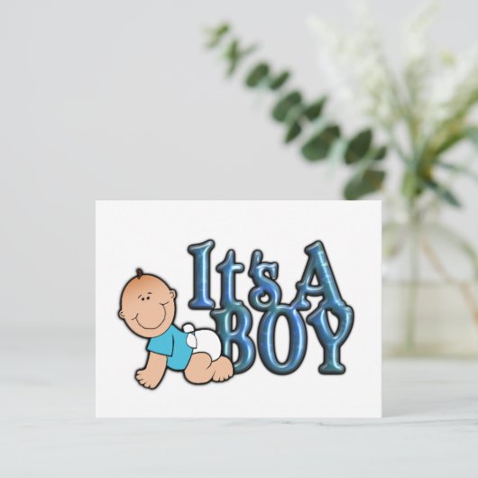 男の子のジェンダーの暴露だ |ベビーシャワー招待状 案内ポストカード (スタンド正面)