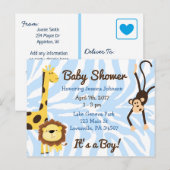 男の子のジャングルまたは動物園の動物をテーマにしたベビーシャワー インビテーションポストカード (正面/裏面)