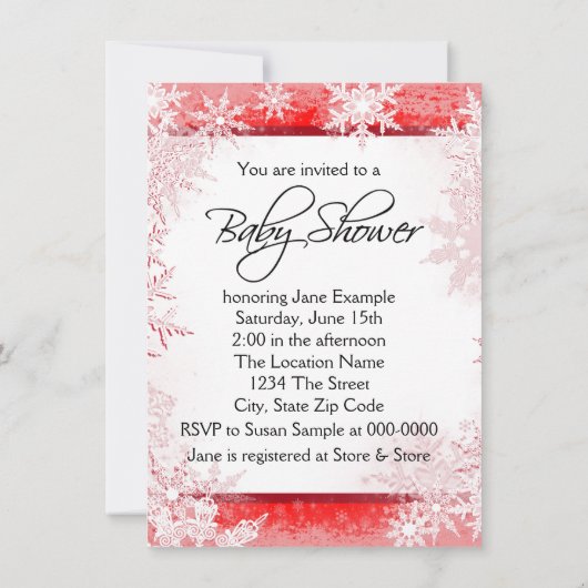 男の子のスノーフレークのクリスマスベビーシャワー 招待状 (裏面)