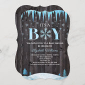 男の子のスノーフレークの木の冬の赤ちゃんシャワー 招待状 (正面/裏面)