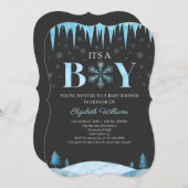 男の子のスノーフレーク冬の赤ちゃんシャワー 招待状 (正面/裏面)