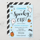 男の子のスパイキーなハロウィン1歳誕生日招待状 招待状 (正面/裏面)