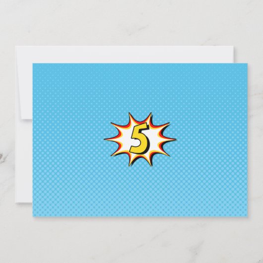 男の子のスーパーヒーローの写真の第5誕生日の招待状 招待状 (裏面)