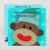 男の子のソックス猿の誕生日の招待状 招待状 (正面/裏面)