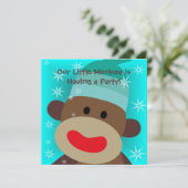 男の子のソックス猿の誕生日の招待状 招待状 (スタンド正面)