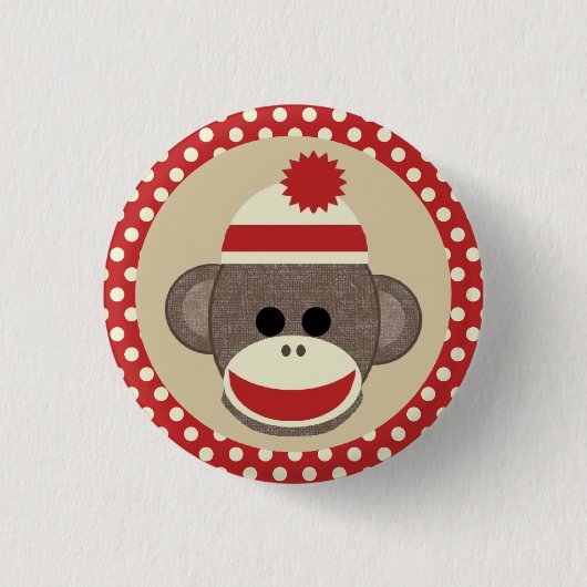 男の子のソックス猿円形ピンボタン 缶バッジ (正面)