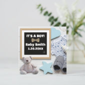 男の子のソーシャルメディア、フラットレイブルー妊娠 案内状 (スタンド正面)