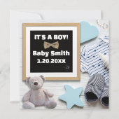 男の子のソーシャルメディア、フラットレイブルー妊娠 案内状 (正面)