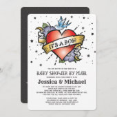 男の子のタトゥーハートの赤ちゃんシャワー 招待状 (正面/裏面)