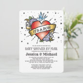 男の子のタトゥーハートの赤ちゃんシャワー 招待状 (スタンド正面)