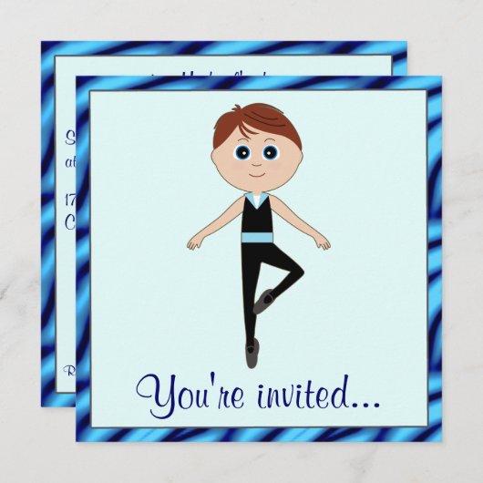 男の子のダンサーが付いているダンスの演奏会 招待状 (正面/裏面)