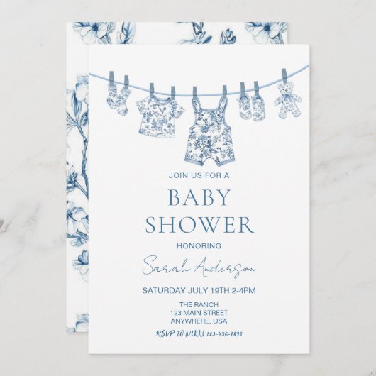 男の子のチノイスリートイレベビージャパン衣赤ちゃんシャワー 招待状 (正面/裏面)