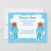 男の子のツインシャワーまたはアナウンス 招待状 (正面)