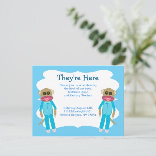 男の子のツインシャワーまたはアナウンス 招待状 (スタンド正面)