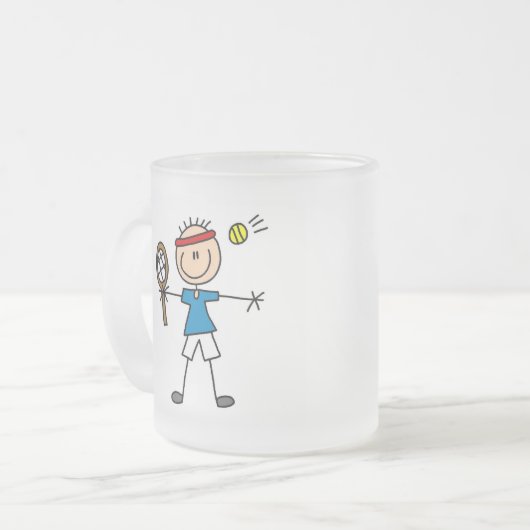 男の子のテニス選手のTシャツおよびギフト フロストグラスマグカップ (正面左)
