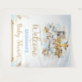 男の子のトロピカルサファリ動物ベビーシャワーウェルカム タペストリー (正面(横))