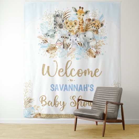 男の子のトロピカルサファリ動物ベビーシャワーウェルカム タペストリー (インサイチュ)