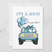 男の子のドライブスルー ベビーシャワー 青いカード 招待状 (裏面)