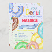 男の子のドーナツ誕生日パーティーの招待 招待状 (正面/裏面)
