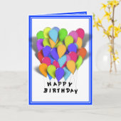 男の子のハッピーバースデーバルーン(ブルートリム) カード (黄色い花)