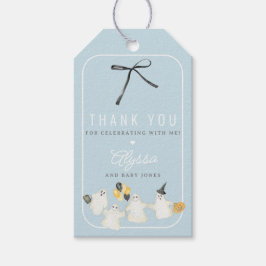 男の子のハロウィンゴーストとブラックリボンのベイビーシャワー ギフトタグ