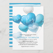 男の子のハートバルーン ベイビーシャワー 招待状 (正面/裏面)