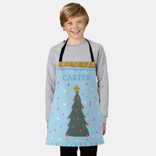 男の子のパーソナライズされたクリスマスのキッチンエプロン エプロン (着用した状態)