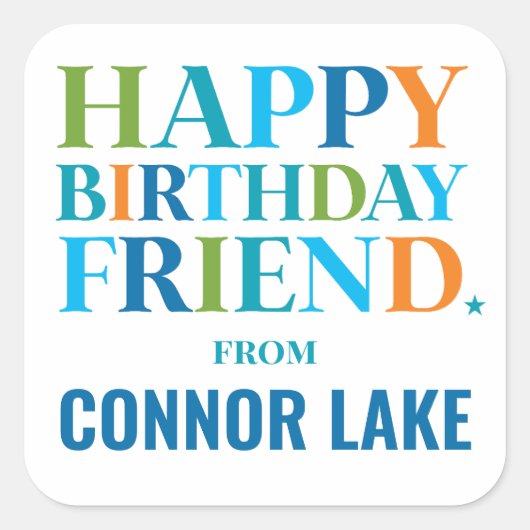 男の子のパーソナライズされたハッピーバースデープレゼント スクエアシール (正面)