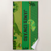 男の子のパーソナライズなハ虫類のビーチタオル ビーチタオル (正面)