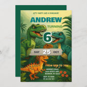 男の子のパーソナル恐竜ワールドT-Rex誕生日 招待状 (正面/裏面)