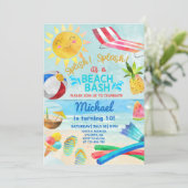 男の子のビーチパーティー、男の子のビーチbash夏の招待状。 招待状 (スタンド正面)