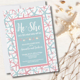 男の子のビーチ彼の彼女の夏ジェンダーを明かすパーティー 招待状