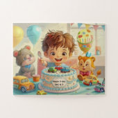 男の子のファンタジーな誕生日パーティーと車 ジグソーパズル (横)