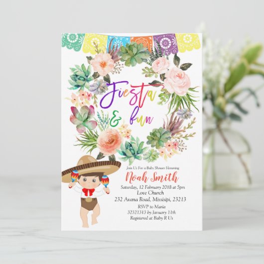 男の子のフェスタのベビーシャワーの招待状カード 招待状 (スタンド正面)