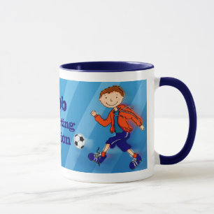 男の子のフットボールのサッカーのチャンピオンのマグの青 マグカップ