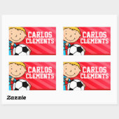 男の子のフットボールのサッカーの名前赤いIDのラベルのステッカー 長方形シール (シート)