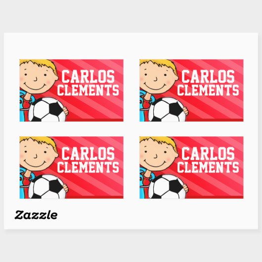 男の子のフットボールのサッカーの名前赤いIDのラベルのステッカー 長方形シール (シート)