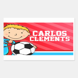 男の子のフットボールのサッカーの名前赤いIDのラベルのステッカー 長方形シール
