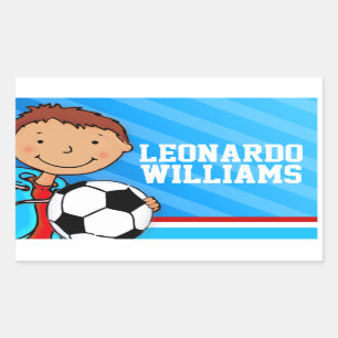 男の子のフットボールのサッカーの名前青いIDのラベルのステッカー 長方形シール