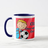 男の子のフットボールのサッカーの英雄のマグの赤 マグカップ (左)