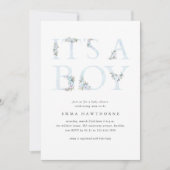 男の子のフローラタイポグラフィ男の子のシャワー 招待状 (正面)