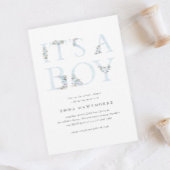 男の子のフローラタイポグラフィ男の子のシャワー 招待状