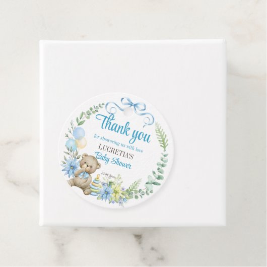 男の子のフローラリースの赤ちゃんシャワーお願い フェイバータグ (インサイチュ)